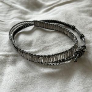 Victoria Emerson Rhinestone Crystal Y2K Leather Wrap Bracelet